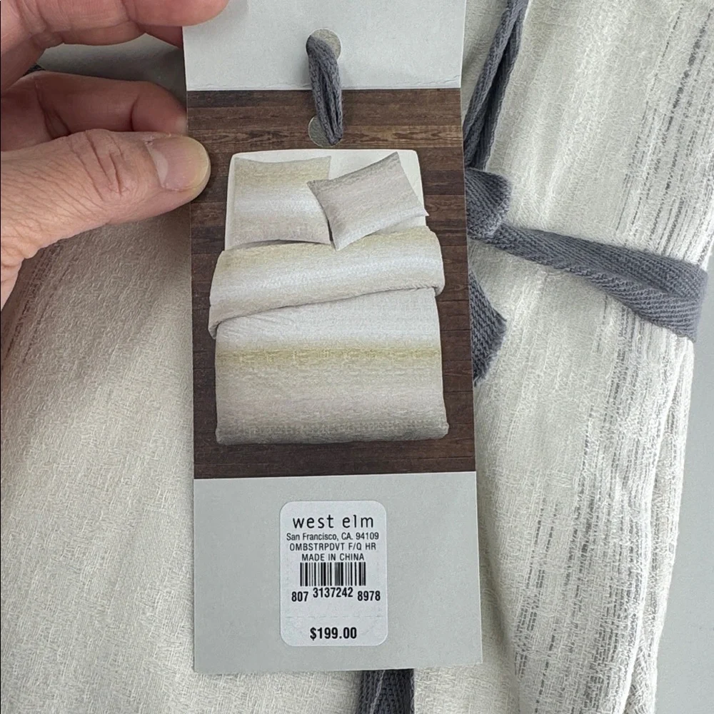 WEST ELM Linen Jacquard Stripe Duvet Cover Ombré Yellow, Pink, Gray Full NWT